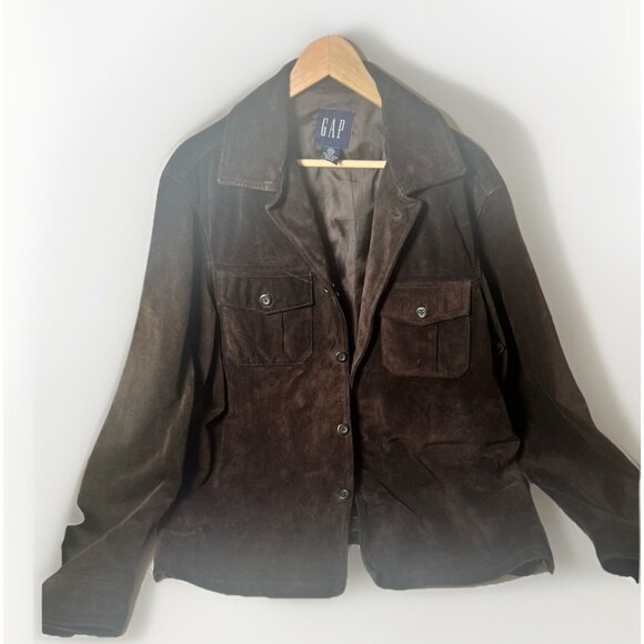 Gap Vintage Brown Suede Leather Shacket Jacket Button Size S Y2K.          Bb - Picture 1 of 10